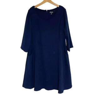 SL Fashions‎ 14W plus-size blue 3/4 sleeve swing dress with pockets